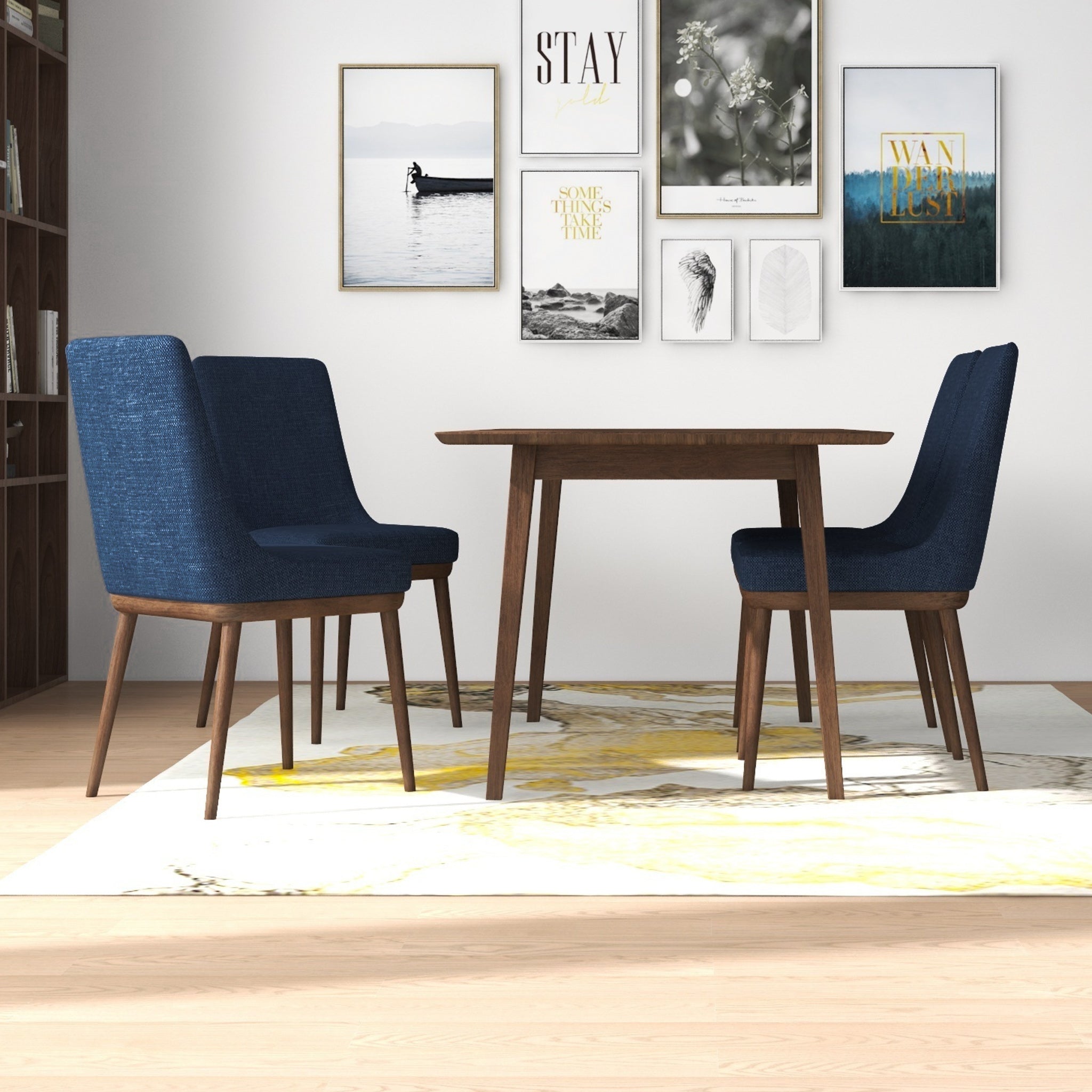 Adira Large Walnut Dining Set 4 Brighton Navy Blue Chairs