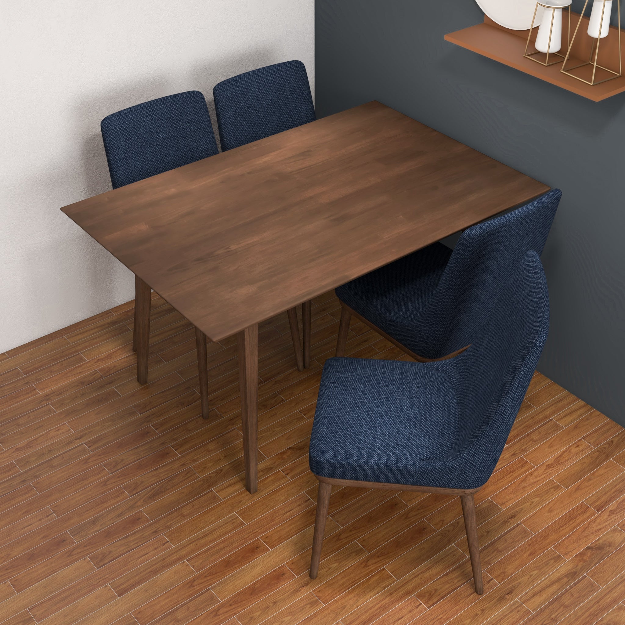 Adira Small Walnut Dining Set 4 Brighton Navy Blue Chairs