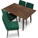 Adira Small Walnut Dining Set - 4 Brighton Green Velvet Chairs | MidinMod | TX | Best Furniture stores in Houston