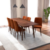 Adira XL Walnut Dining Set - 6 Evette Burnt Orange Velvet Chairs | MidinMod | TX | Best Furniture stores in Houston