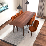 Adira XL Walnut Dining Set - 6 Evette Burnt Orange Velvet Chairs | MidinMod | TX | Best Furniture stores in Houston