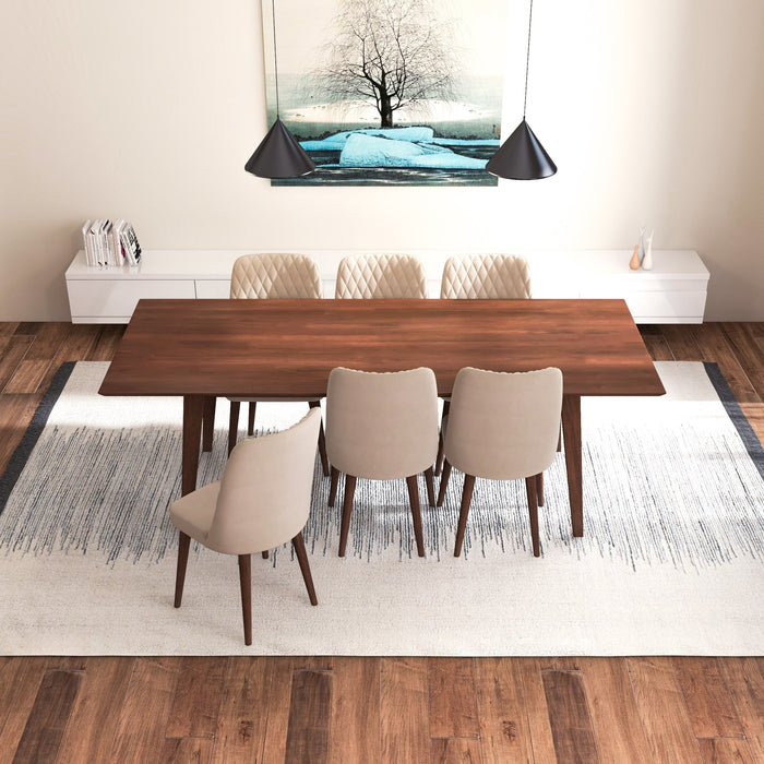 Adira XL Walnut Dining Set - 6 Evette Beige Velvet Chairs | MidinMod |  TX | Best Furniture stores in Houston