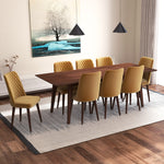 Adira XL Walnut Dining Set - 8 Evette Gold Velvet Chairs | MidinMod | TX | Best Furniture stores in Houston