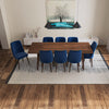 Adira XLarge Walnut Dining Set - 8 Evette Blue Velvet Chairs | MidinMod | TX | Best Furniture stores in Houston