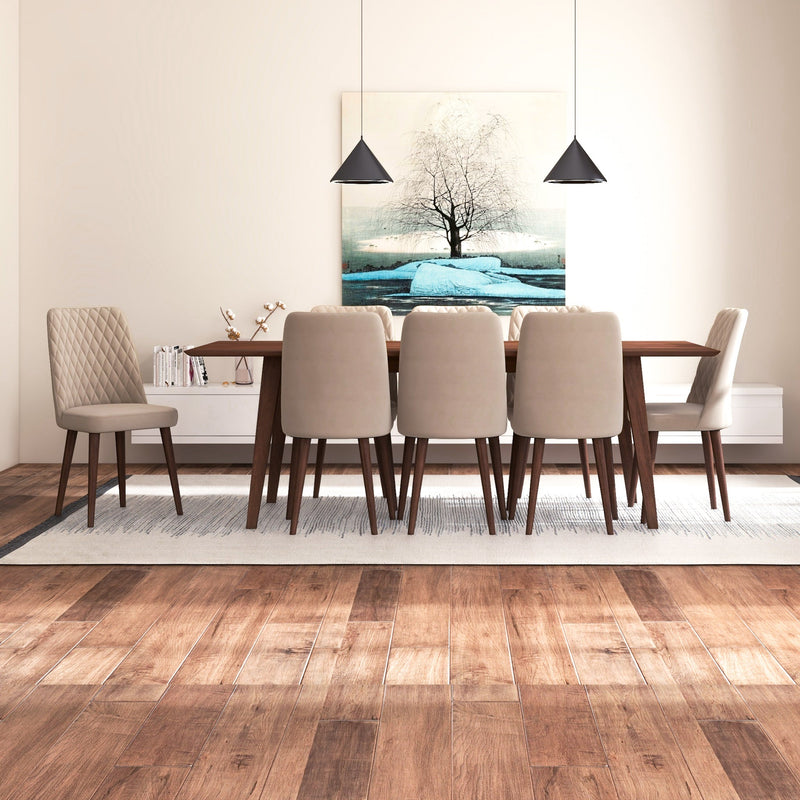 Adira XLarge Walnut Dining Set - 8 Evette Beige Velvet Chairs | MidinMod | TX | Best Furniture stores in Houston
