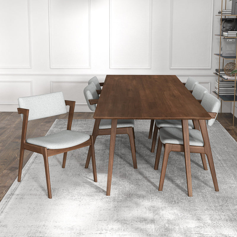 Adira XL Walnut Dining Set - 6 Ricco Light Grey Chairs | MidinMod | TX | Best Furniture stores in Houston