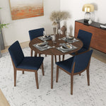 Aliana Dining set with 4 Virginia Blue Chairs (Walnut) | Mid in Mod | Houston TX | Best Furniture stores in Houston