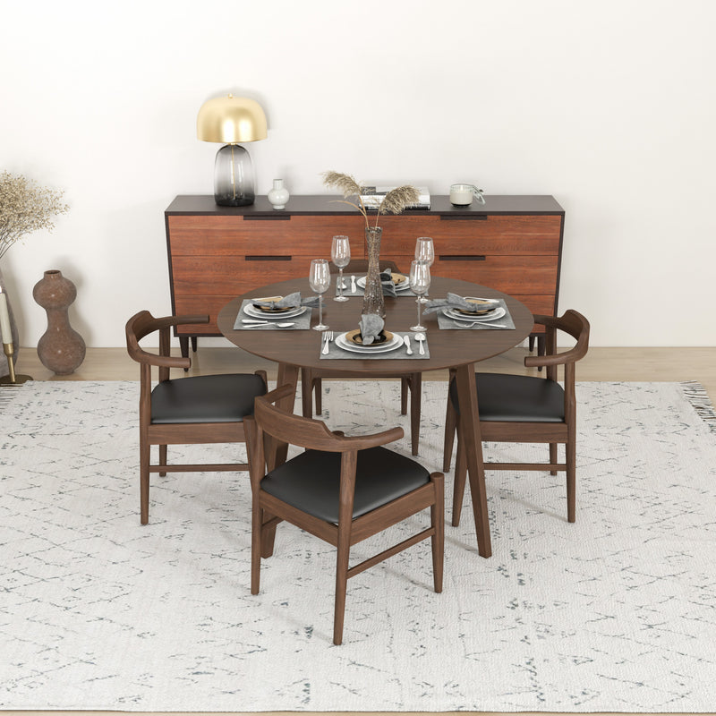 Aliana (Walnut) Dining Set with 4 Zola (Black Leather) Chairs | Mid in Mod | Houston TX | Best Furniture stores in Houston