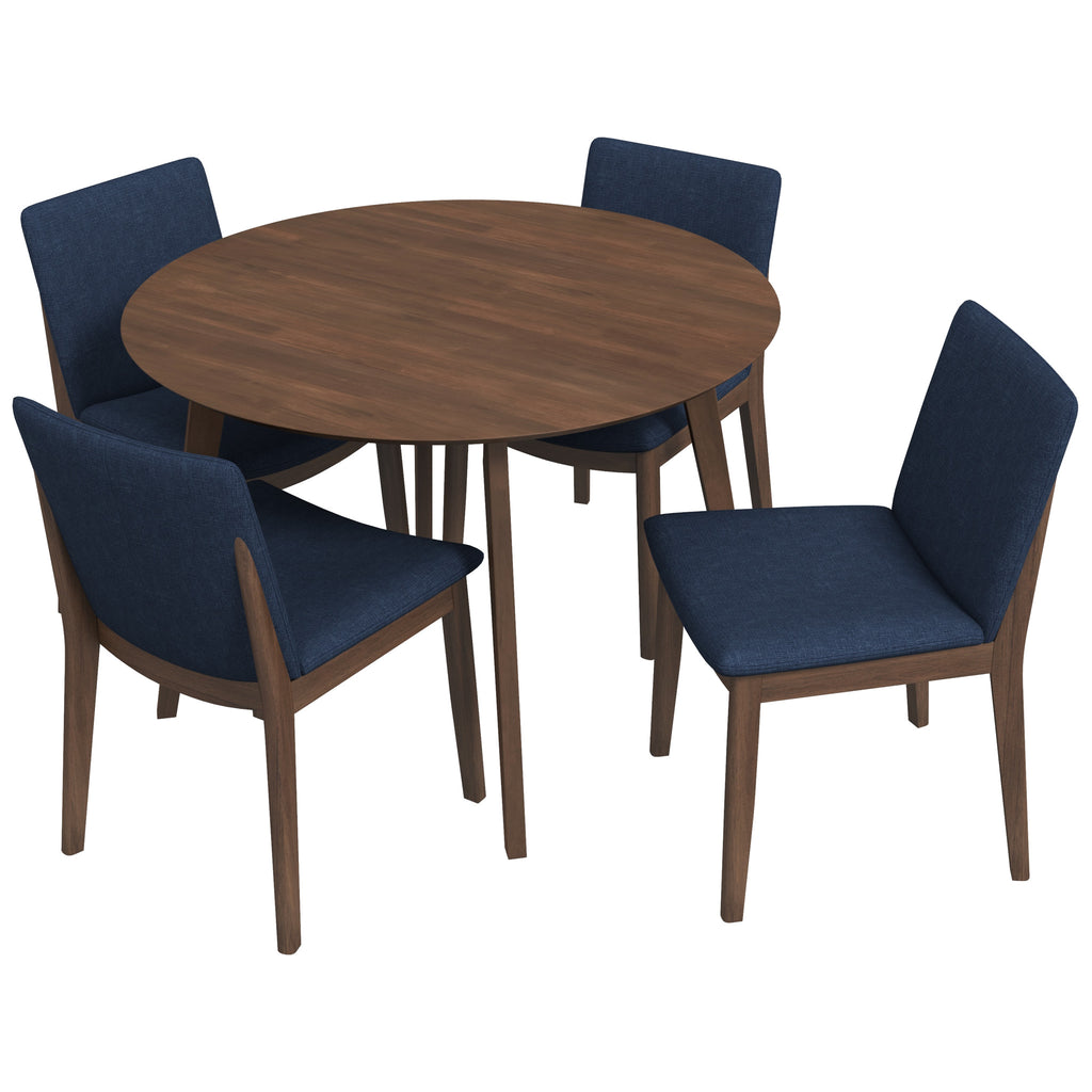 Aliana Dining set with 4 Virginia Blue Chairs (Walnut) | Mid in Mod | Houston TX | Best Furniture stores in Houston