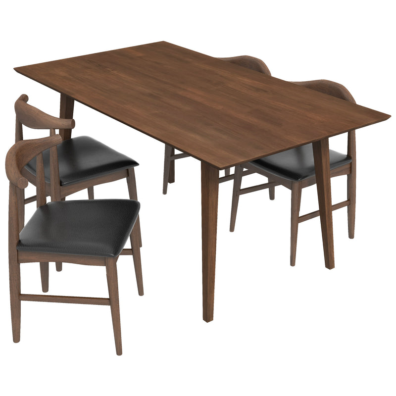 Alpine Large Walnut Dining Set - 4 Winston Black Leather Chairs | MidinMod | TX | Best Furniture stores in Houston