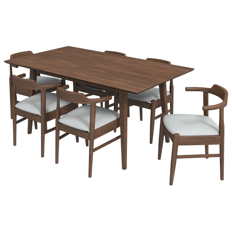 Alpine (Large - Walnut) Dining Set with 6 Zola (Gray Fabric) Dining Chairs | Mid in Mod | Houston TX | Best Furniture stores in Houston