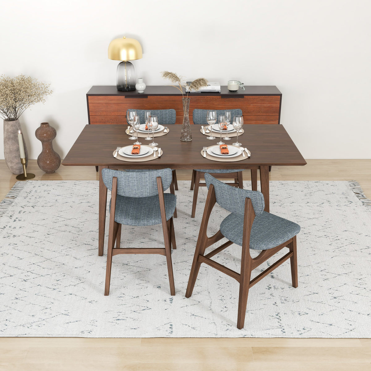 Alpine Large Dining Set with 4 Collins Dining Chairs (Walnut) | Mid in Mod | Houston TX | Best Furniture stores in Houston