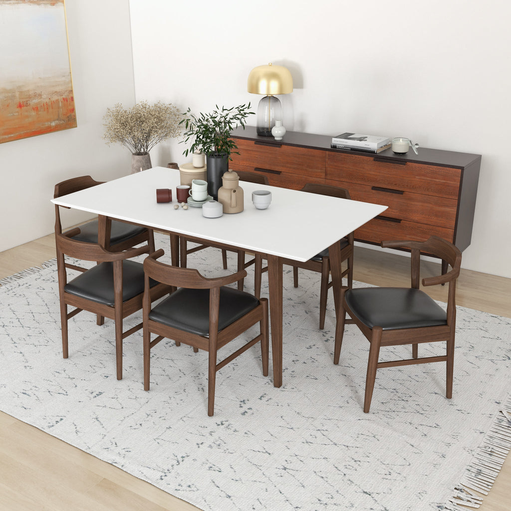 Dining Set, Alpine Large WHITE Table with 6 Zola Black Leather Chairs | Mid in Mod | Houston TX | Best Furniture stores in Houston