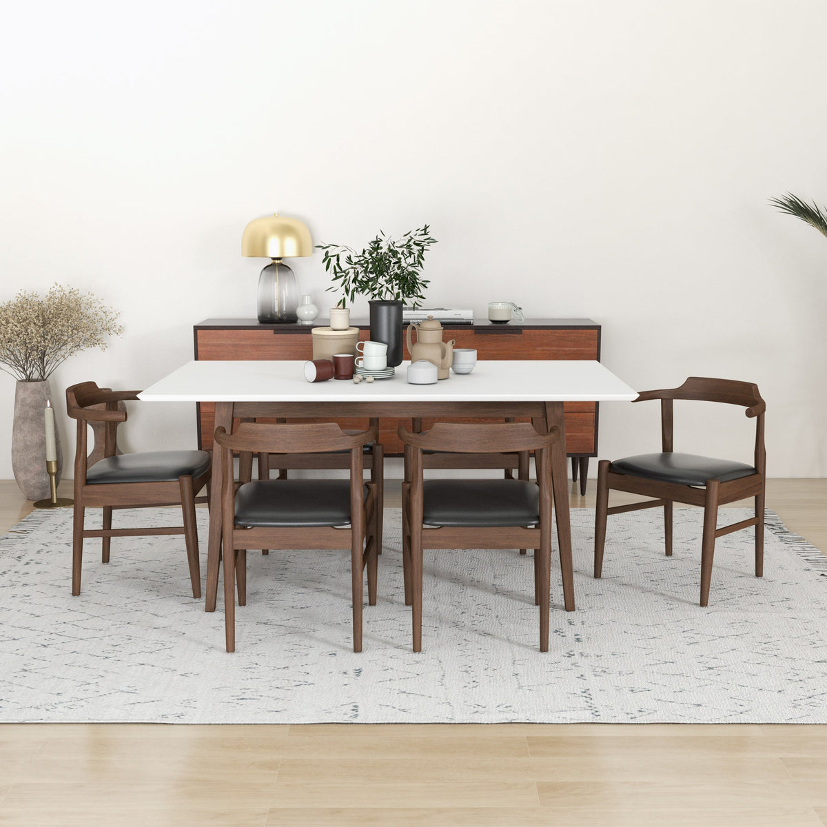 Dining Set, Alpine Large WHITE Table with 6 Zola Black Leather Chairs | Mid in Mod | Houston TX | Best Furniture stores in Houston