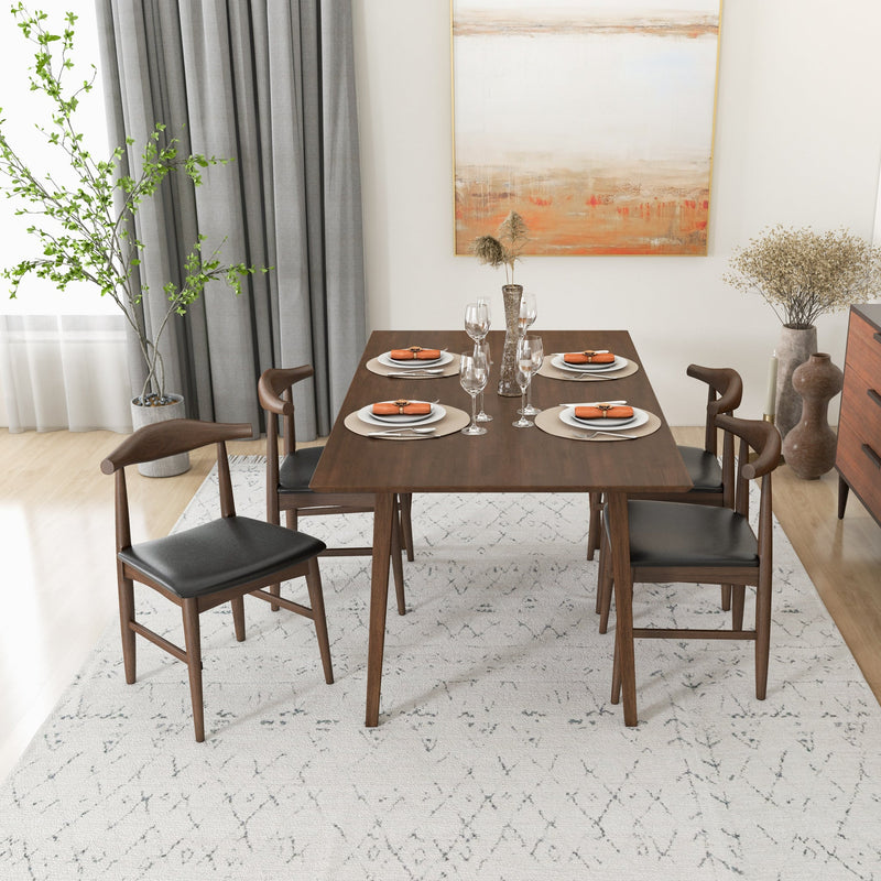 Alpine Large Walnut Dining Set - 4 Winston Black Leather Chairs | MidinMod | TX | Best Furniture stores in Houston
