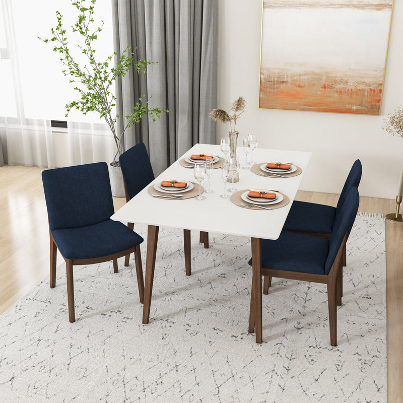 Dining Set, Alpine Large White Table with 4 Virginia Dark Blue Chairs | Mid in Mod | Houston TX | Best Furniture stores in Houston