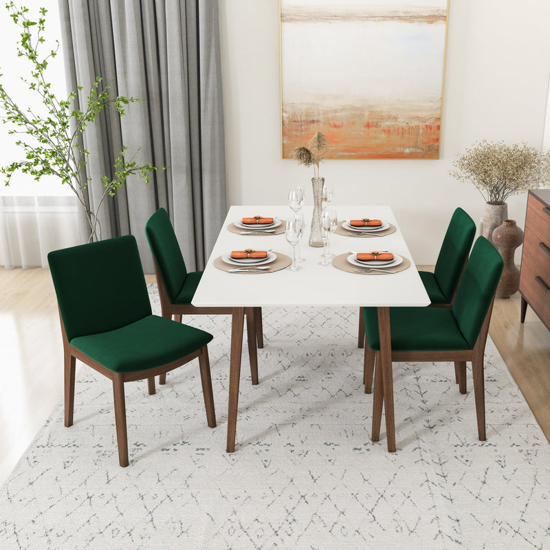 Alpine Large White Dining Set - 4 Virginia Green Velvet Chairs | MidinMod | TX | Best Furniture stores in Houston