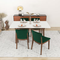 Alpine Large White Dining Set - 4 Virginia Green Velvet Chairs | MidinMod | TX | Best Furniture stores in Houston