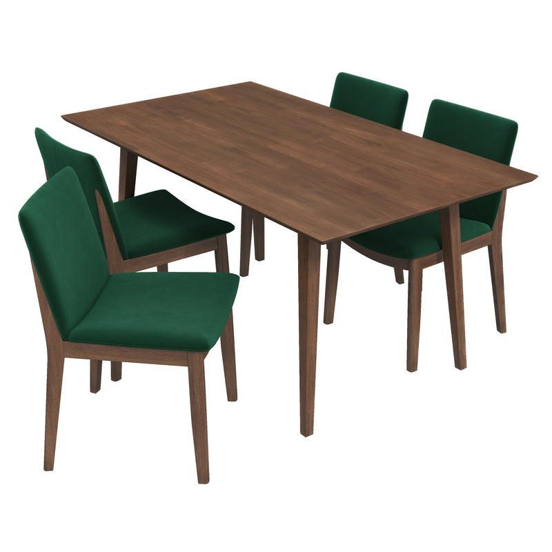 Alpine Large Walnut Dining Set - 4 Virginia Green Velvet Chairs | MidinMod | TX | Best Furniture stores in Houston