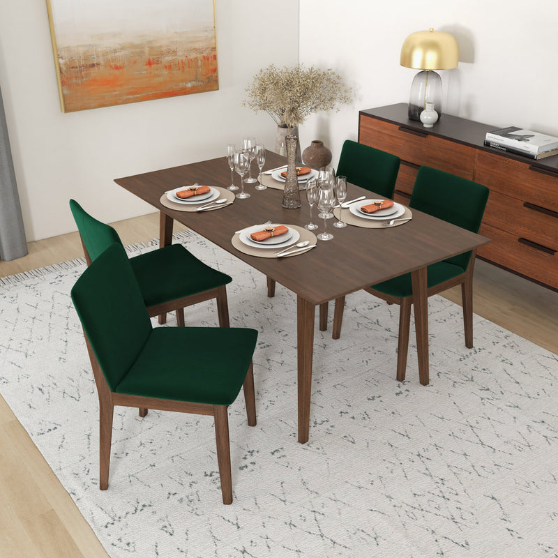 Alpine Large Walnut Dining Set - 4 Virginia Green Velvet Chairs | MidinMod | TX | Best Furniture stores in Houston