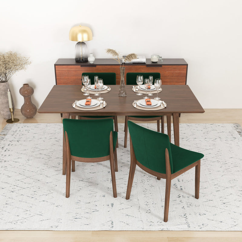 Alpine Large Walnut Dining Set - 4 Virginia Green Velvet Chairs | MidinMod | TX | Best Furniture stores in Houston