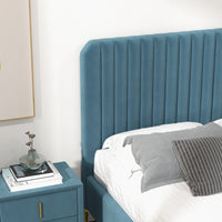 Angela Queen Size Sea Blue Velvet Platform Bed  | MidinMod | TX | Best Furniture stores in Houston