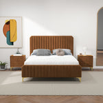 Angela Queen Size Cognac Velvet Platform Bed  | MidinMod | Houston TX | Best Furniture stores in Houston