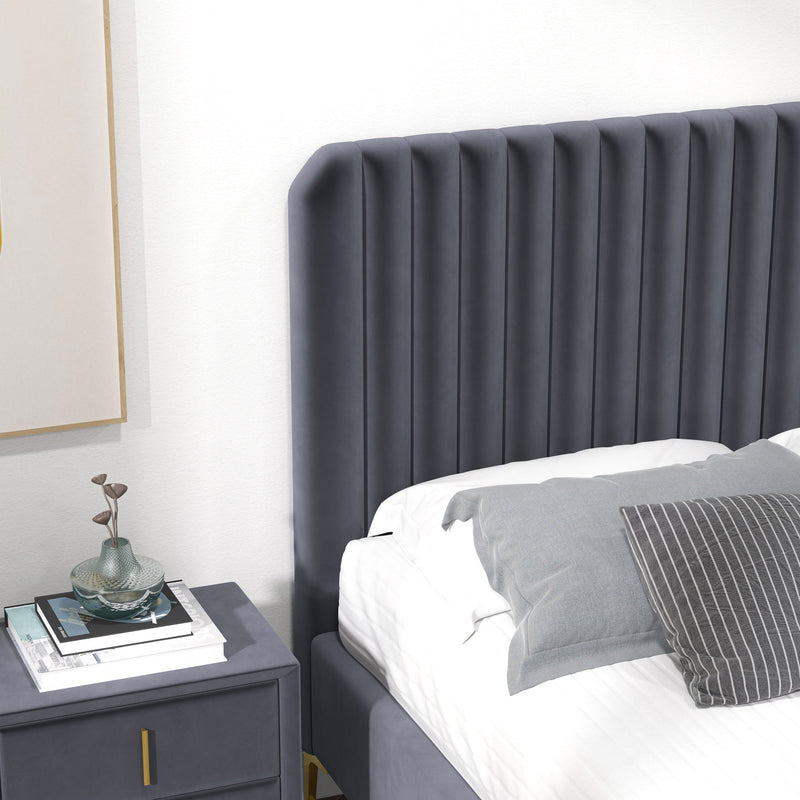 Angela Queen Size Grey Velvet Platform Bed  | MidinMod | Houston TX | Best Furniture stores in Houston