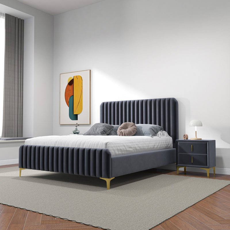 Angela Queen Size Grey Velvet Platform Bed  | MidinMod | Houston TX | Best Furniture stores in Houston