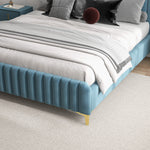 Angela King Size Sea Blue Velvet Platform Bed  - | MidinMod |TX | Best Furniture stores in Houston