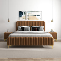 Angela King Size Cognac Velvet Platform Bed | MidinMod | Houston TX | Best Furniture stores in Houston
