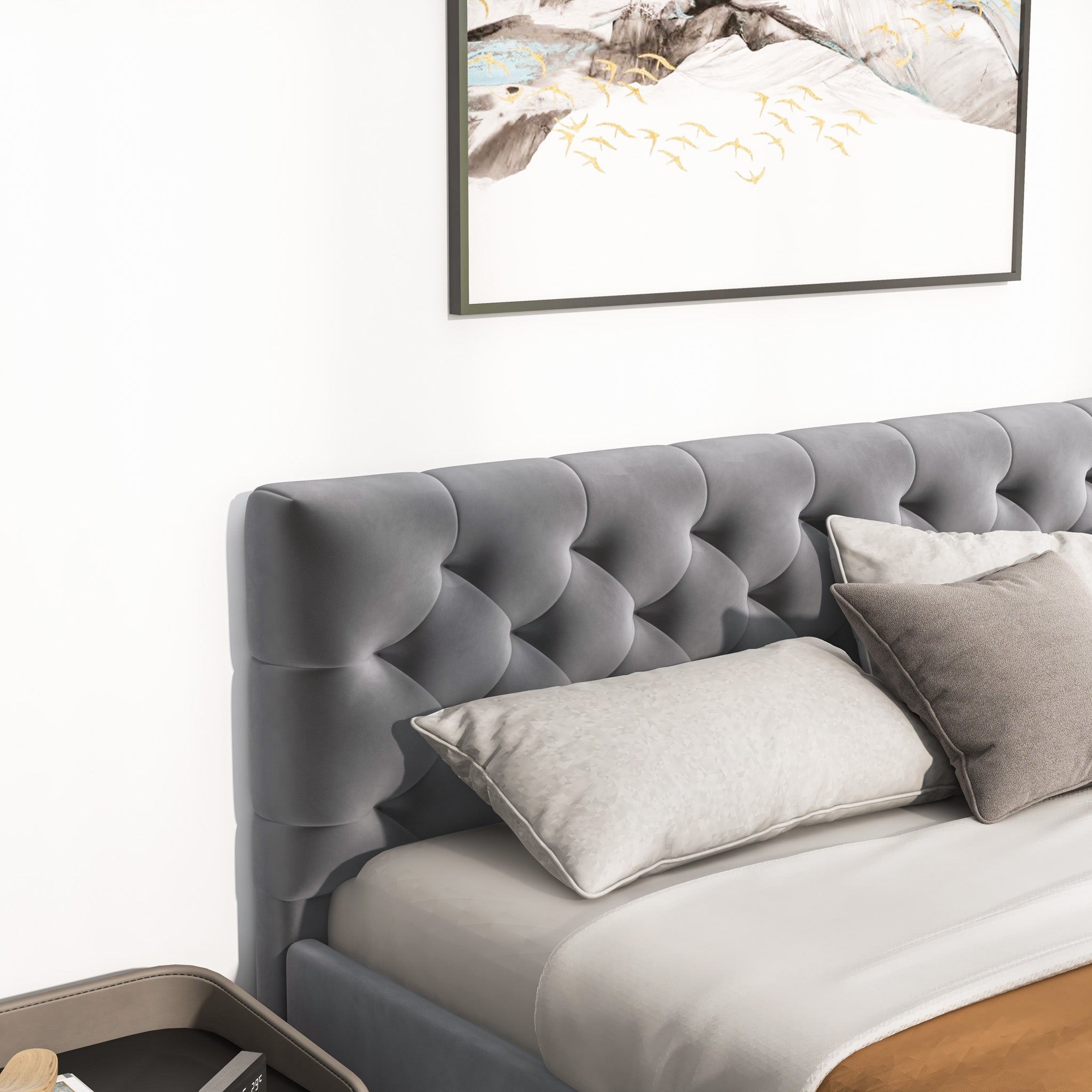 Beverly Platform Bed (King Dark Grey Velvet) Mid in Mod Houston