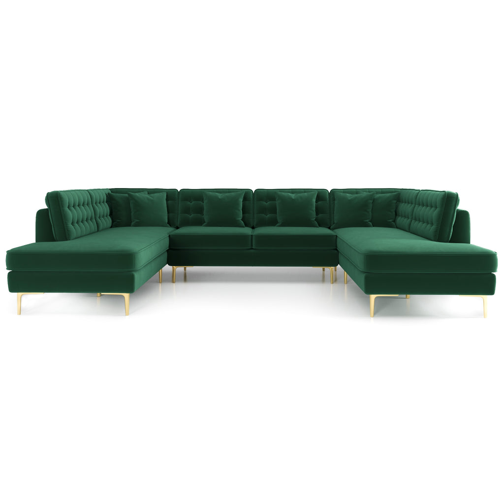 Caleb Corner Sofa - Dark Green Velvet U Shape | MidinMod | TX | Best Furniture stores in Houston