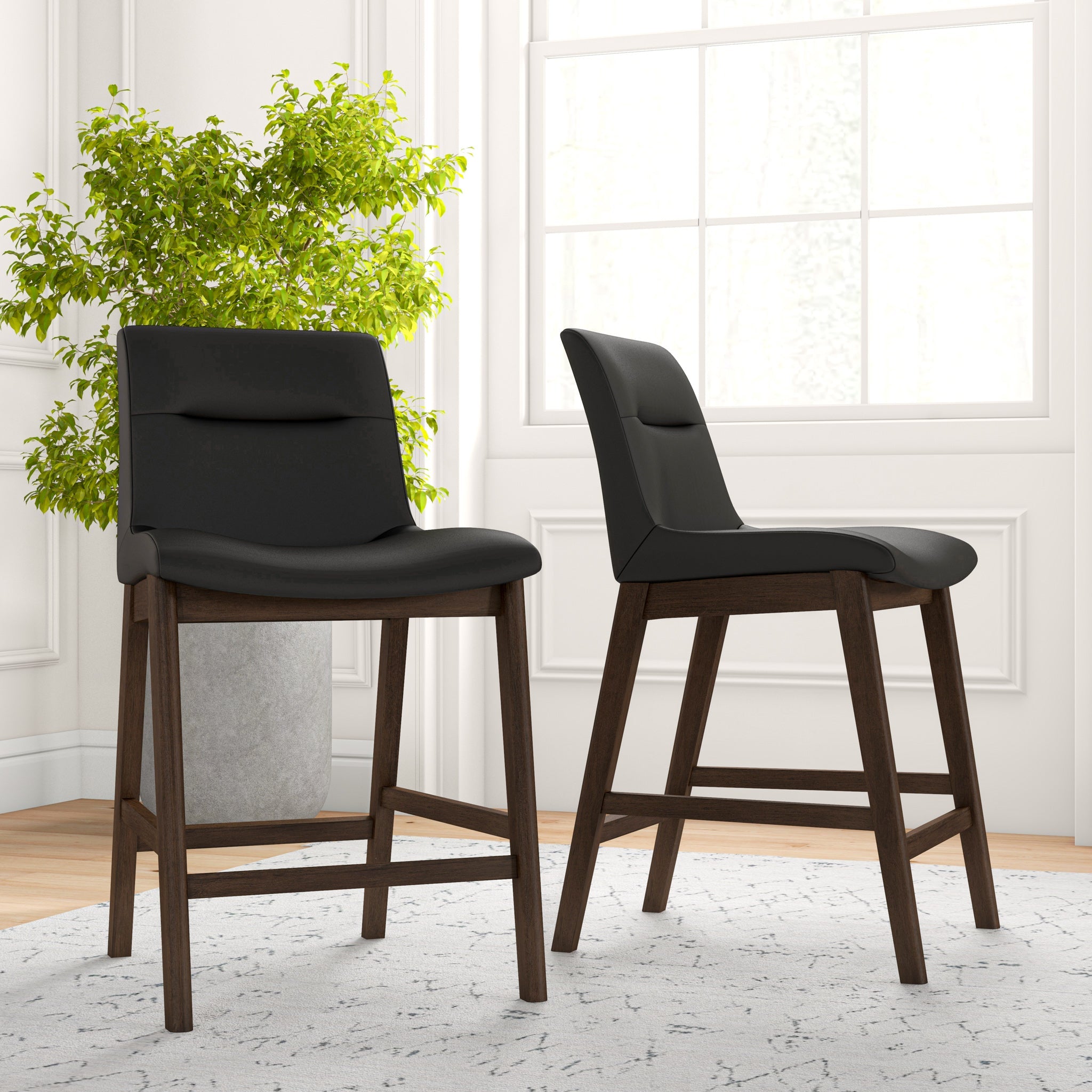 Danilo Black Leather Counter Stool Set of 2 - MidinMod