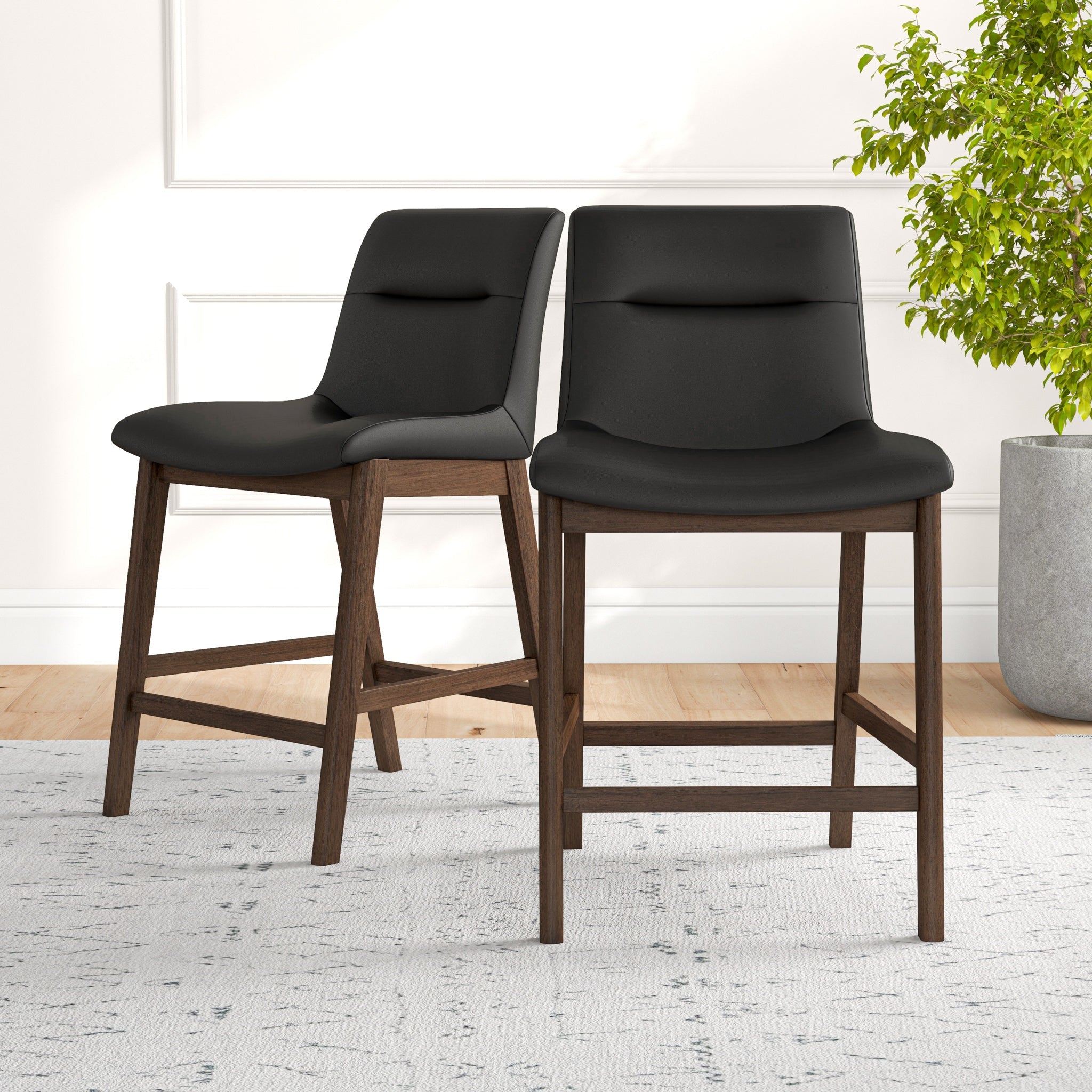 Danilo Black Leather Counter Stool Set of 2 - MidinMod