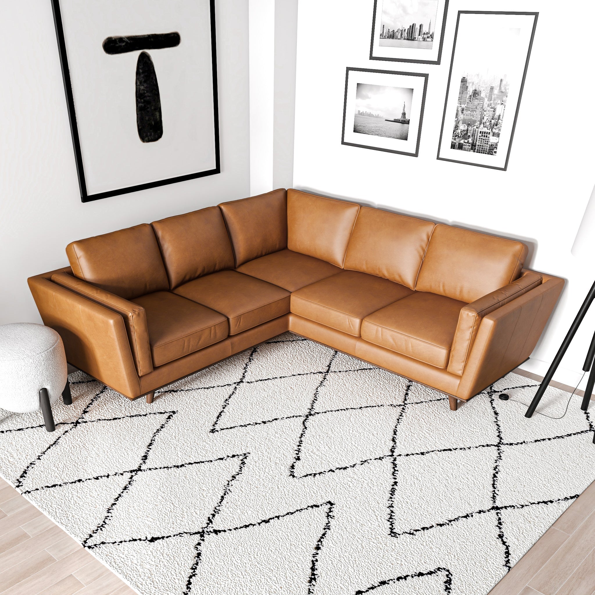 Ernest Tan Leather Corner Sofa - MidinMod