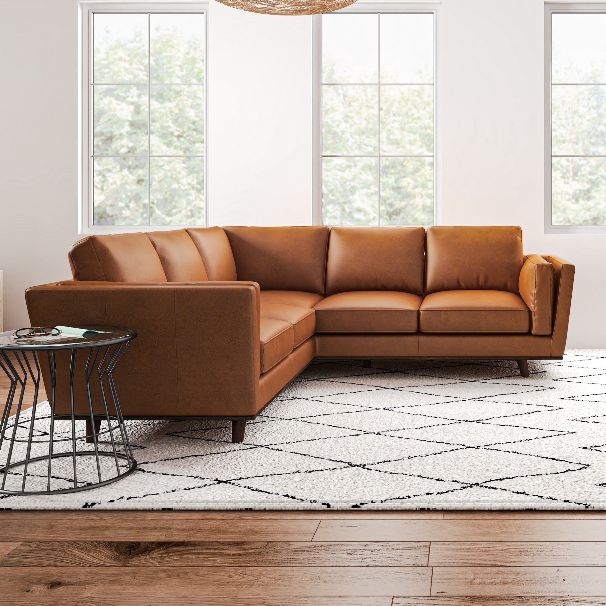 Ernest Tan Leather Corner Sofa - MidinMod