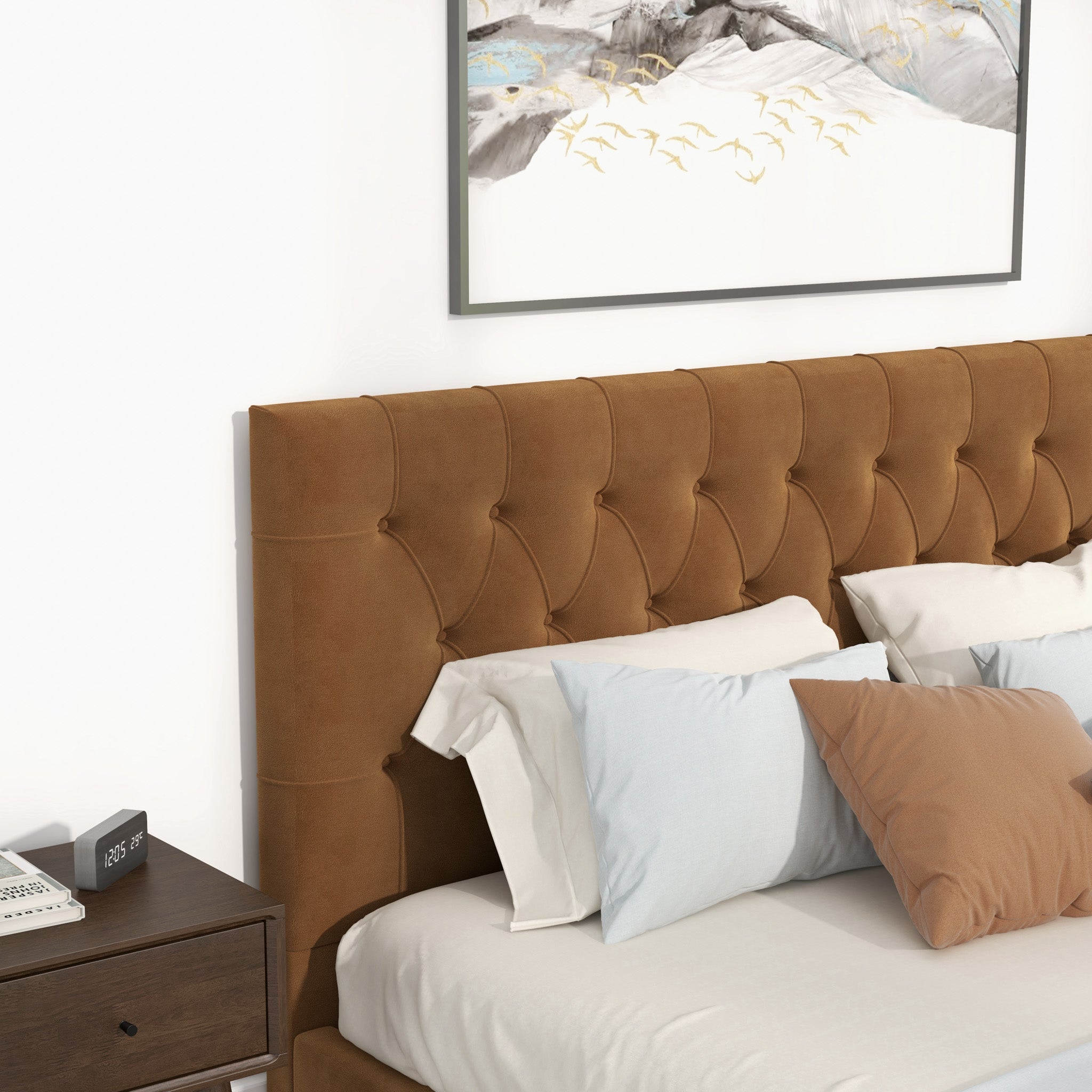 Eldridge King Cognac Velvet Platform Bed - MidinMod