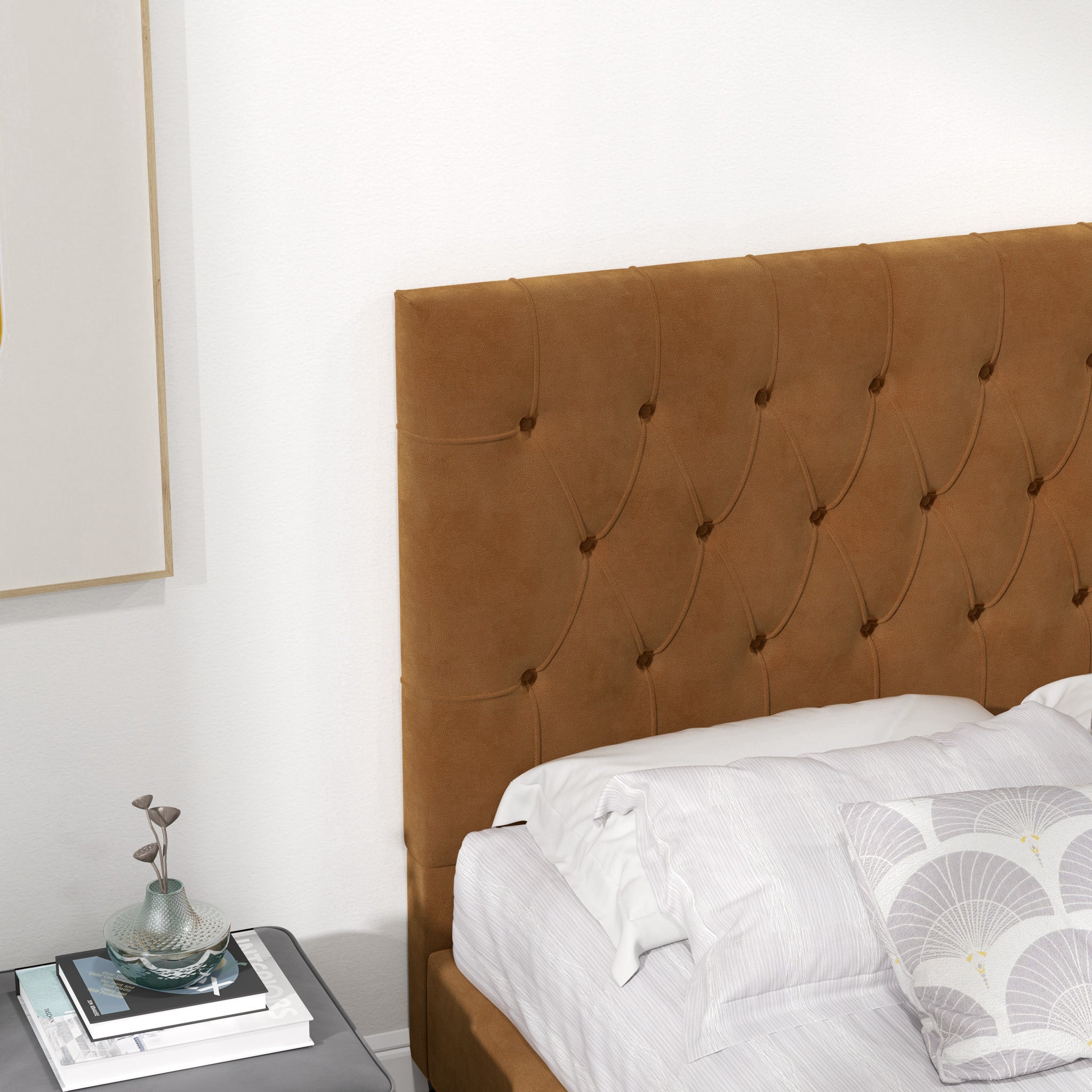 Eldridge Queen Cognac Velvet Platform Bed - MidinMod