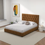Eldridge Queen Size Cognac Velvet Platform Bed  | MidinMod | TX | Best Furniture stores in Houston