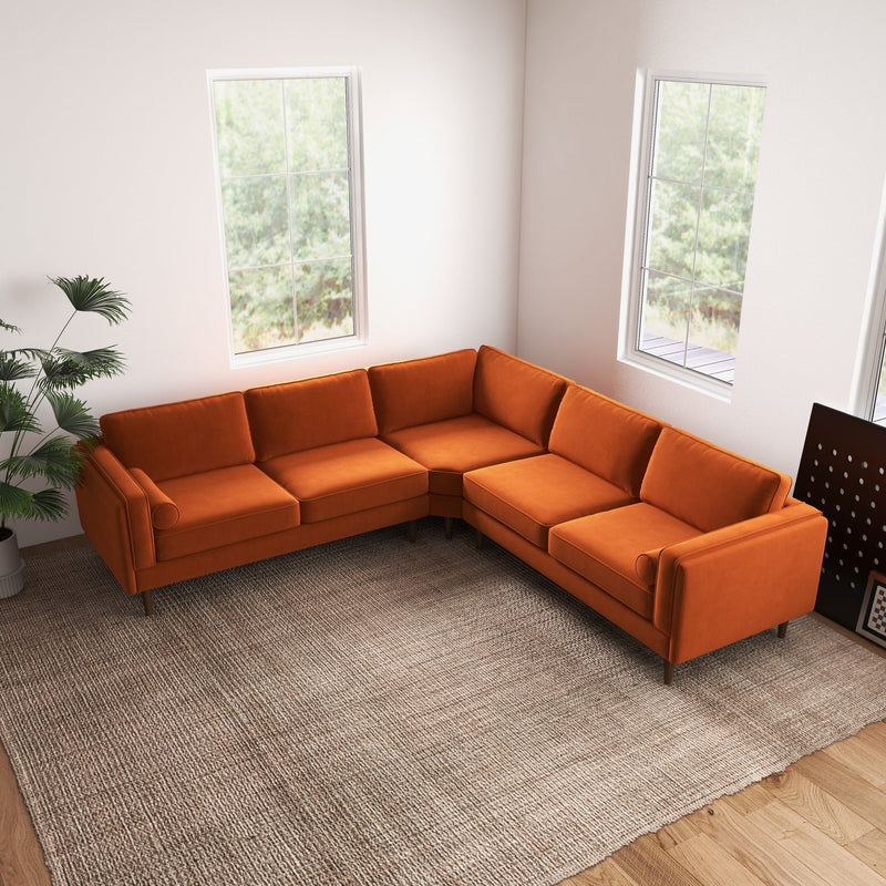 Fordham Corner Sofa - Orange Velvet | MidinMod | Houston TX | Best Furniture stores in Houston