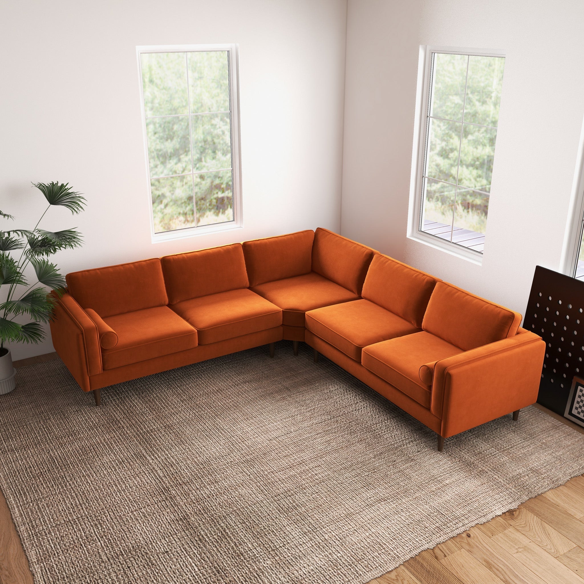 Fordham Orange Velvet Symmetrical Corner Sofa - MidinMod