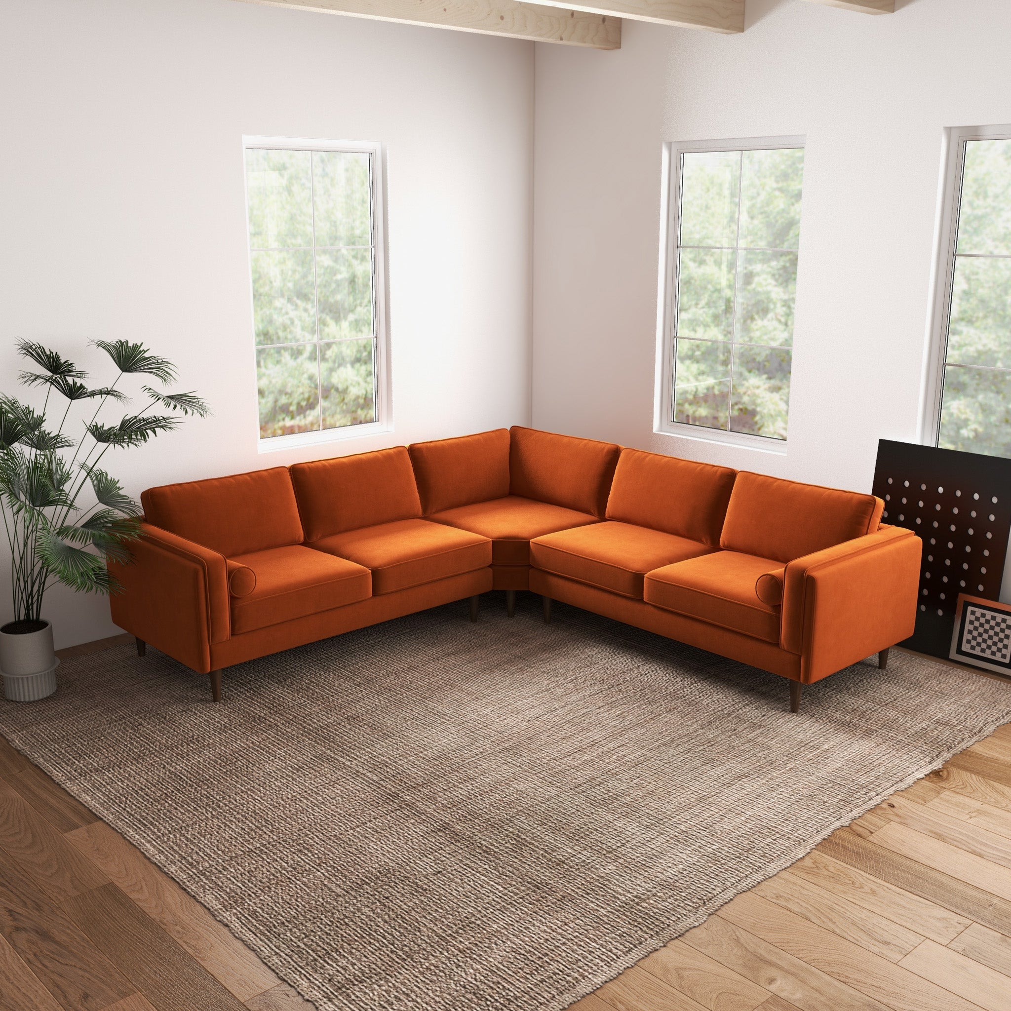 Fordham Orange Velvet Symmetrical Corner Sofa - MidinMod