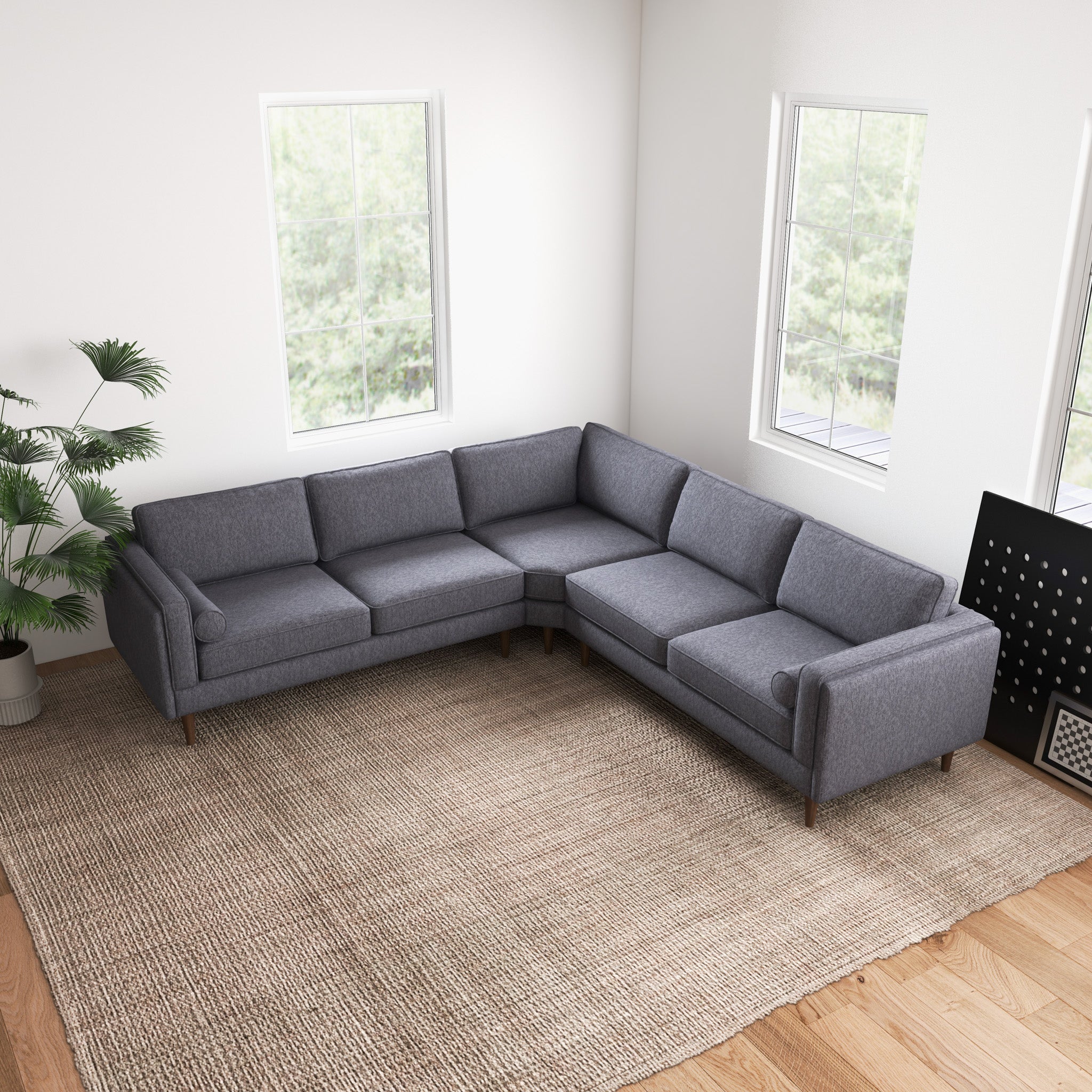 Fordham Dark Grey Fabric Symmetrical Corner Sofa - MidinMod