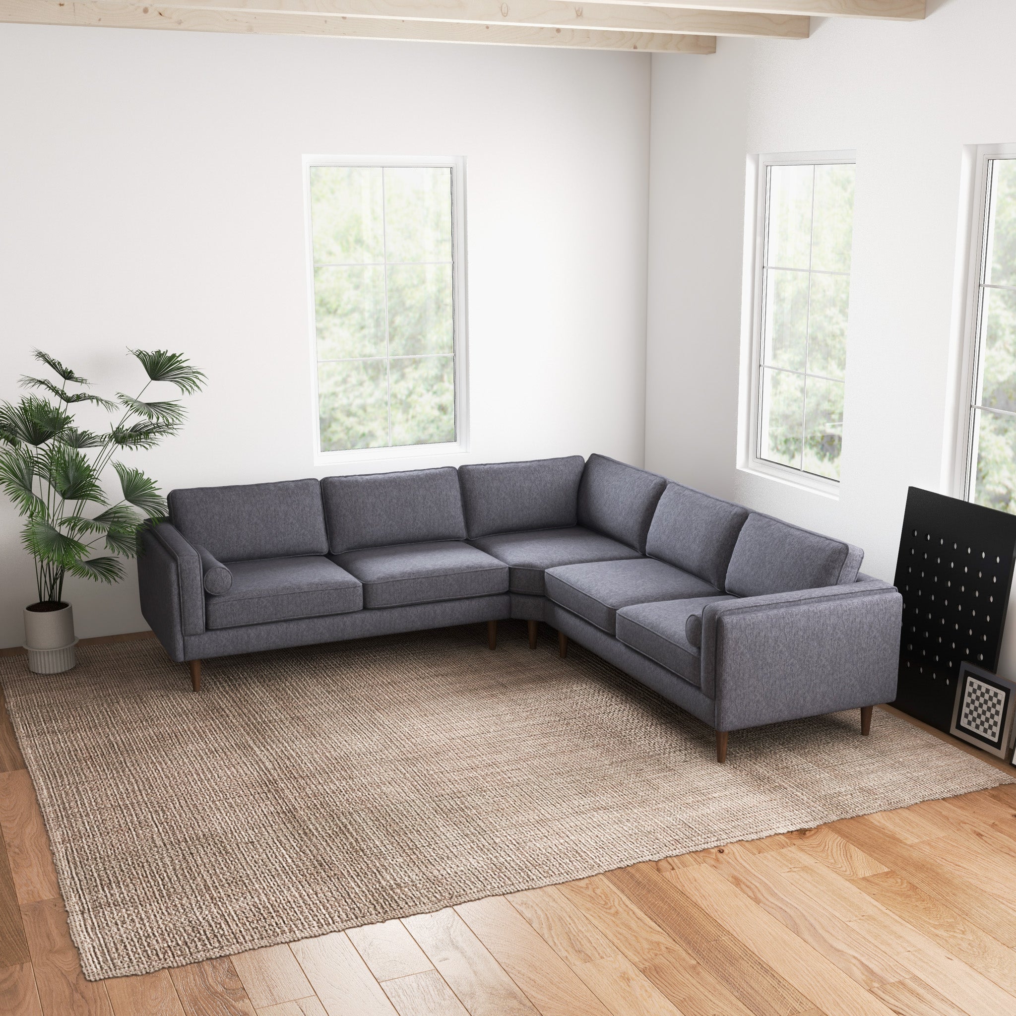 Fordham Dark Grey Fabric Symmetrical Corner Sofa - MidinMod