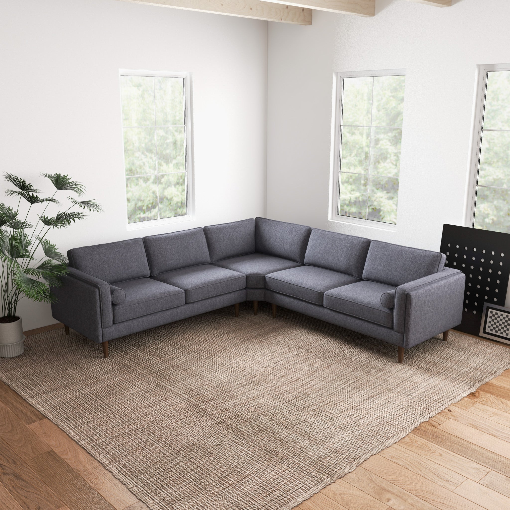 Fordham Dark Grey Fabric Symmetrical Corner Sofa - MidinMod