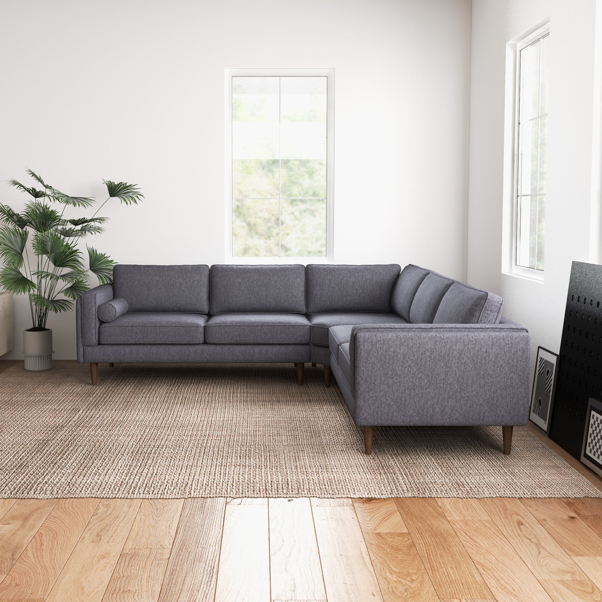 Fordham Dark Grey Fabric Symmetrical Corner Sofa - MidinMod