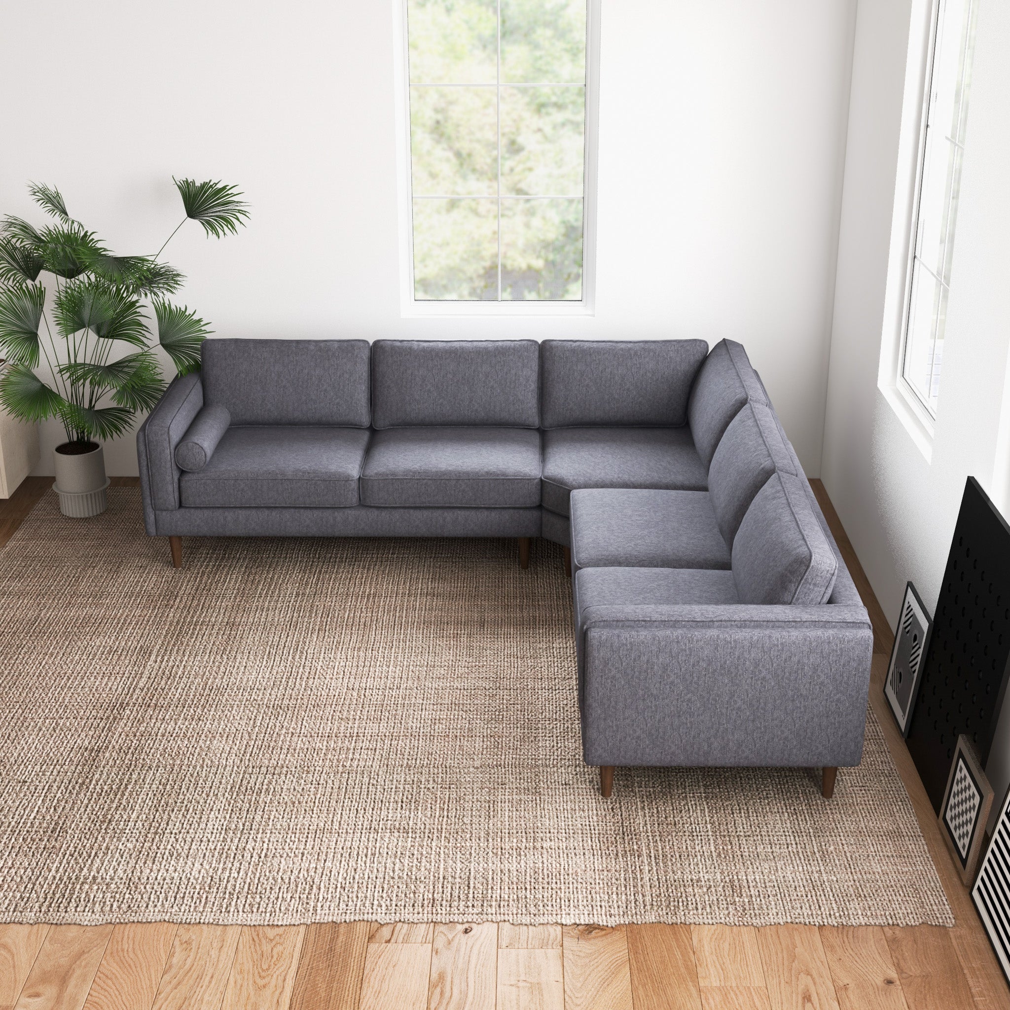 Fordham Dark Grey Fabric Symmetrical Corner Sofa - MidinMod