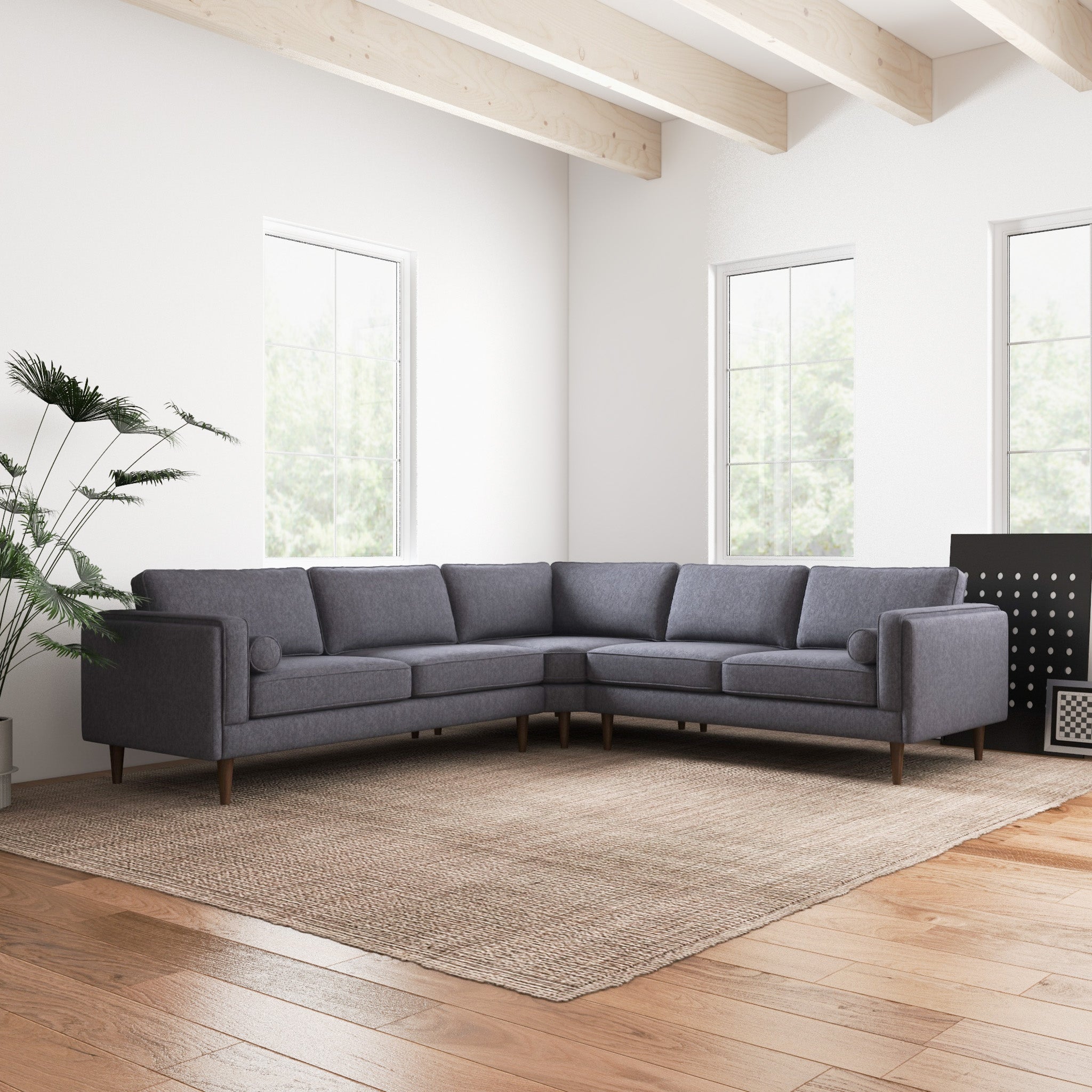 Fordham Dark Grey Fabric Symmetrical Corner Sofa - MidinMod