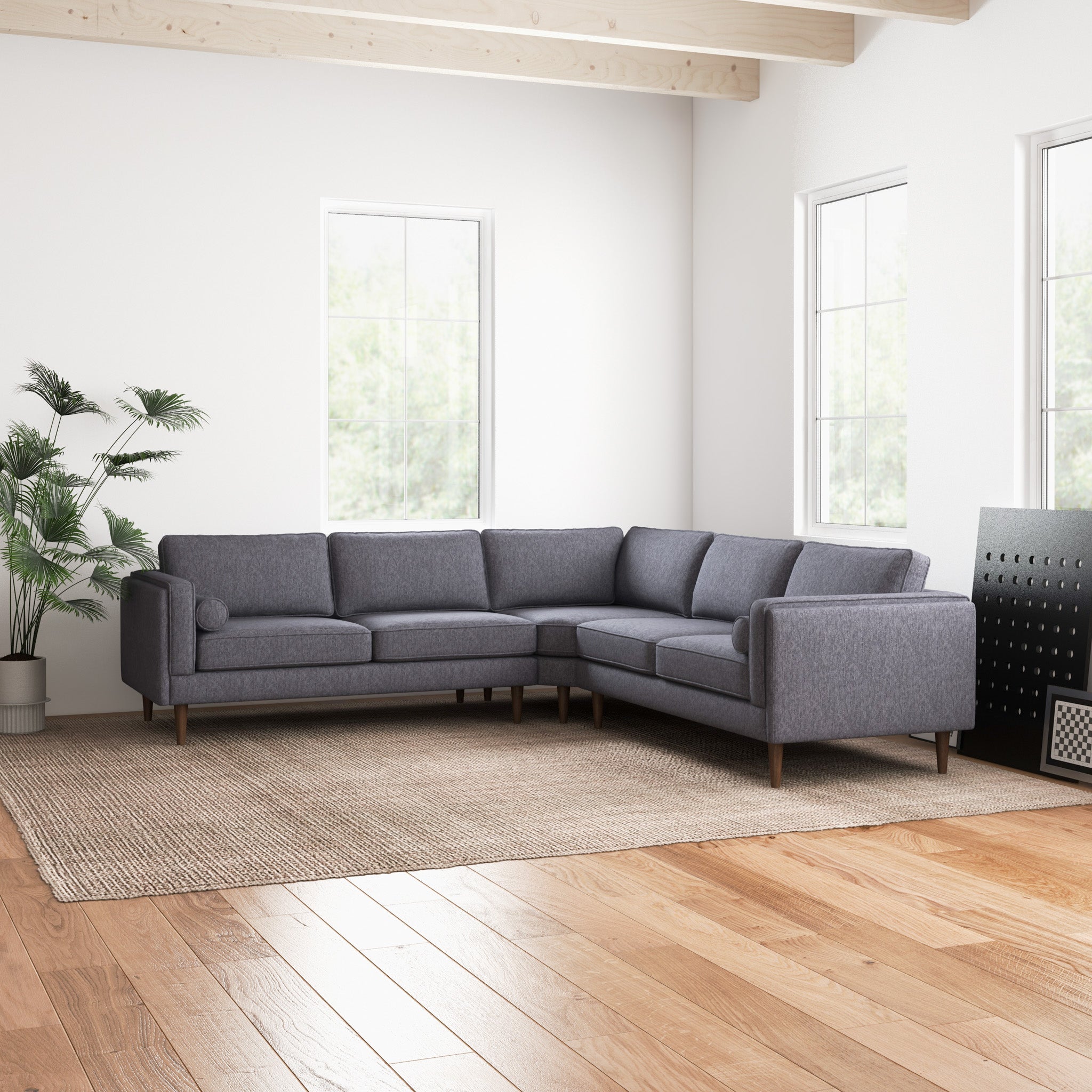 Fordham Dark Grey Fabric Symmetrical Corner Sofa - MidinMod